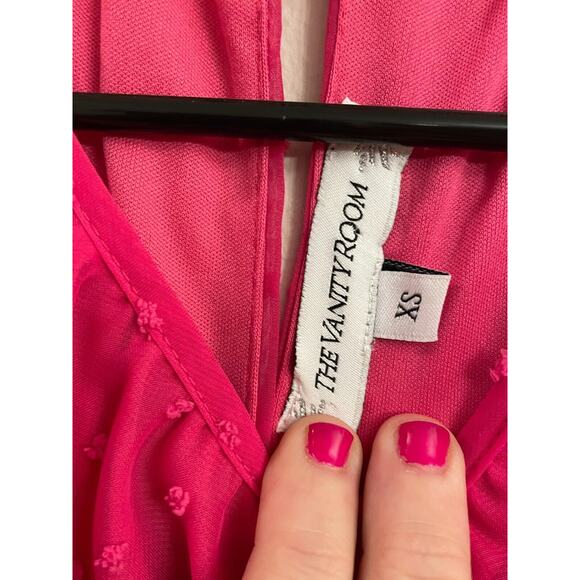 The Vanity Room Hot Pink Swiss Dot‎ Mini Dress XS Summer Beach Party Elegant - Picture 2 of 7